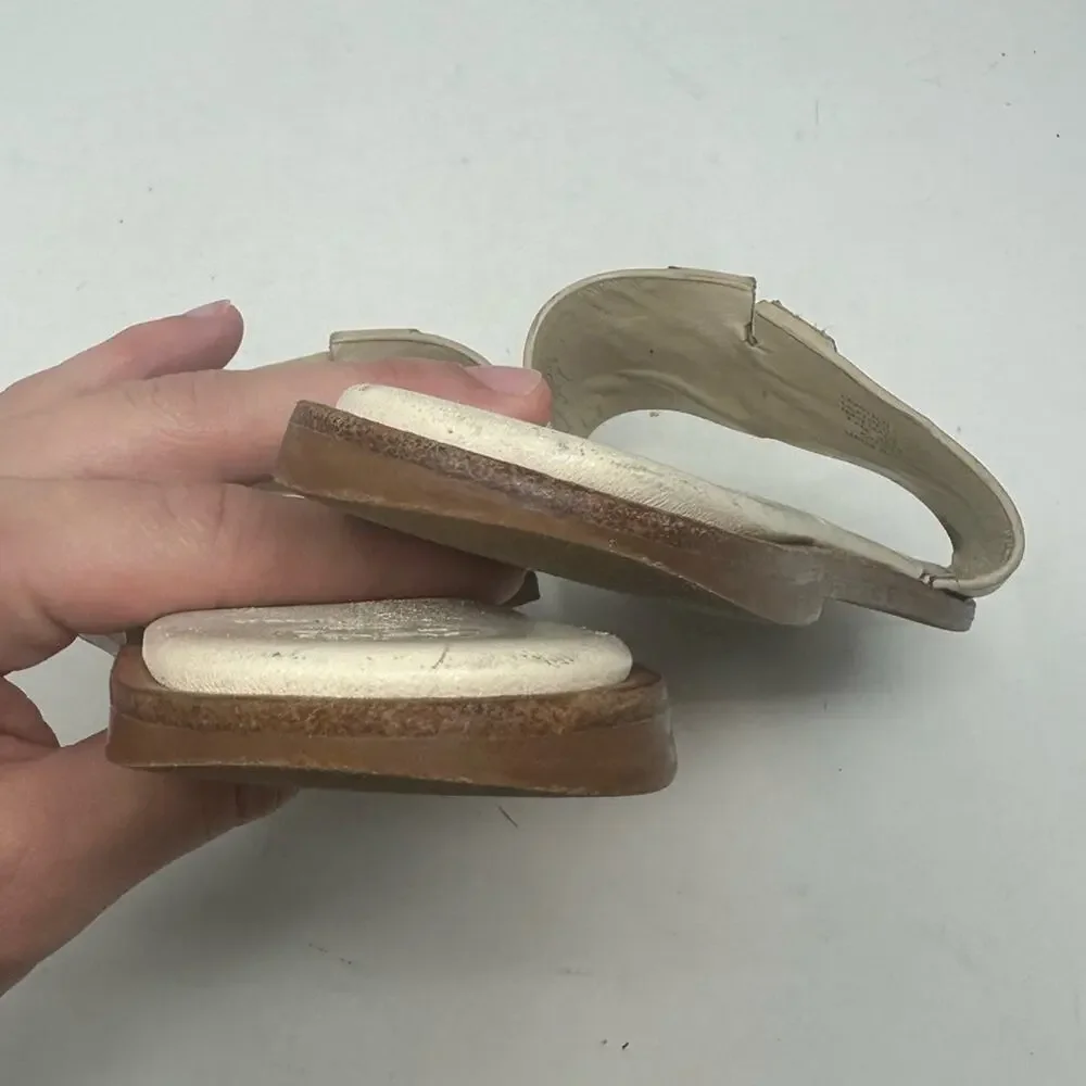 Tory Burch Ines Creme White Leather Slide Sandals Size 7.5 Logo
